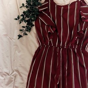 Maroon Striped Pant Romper